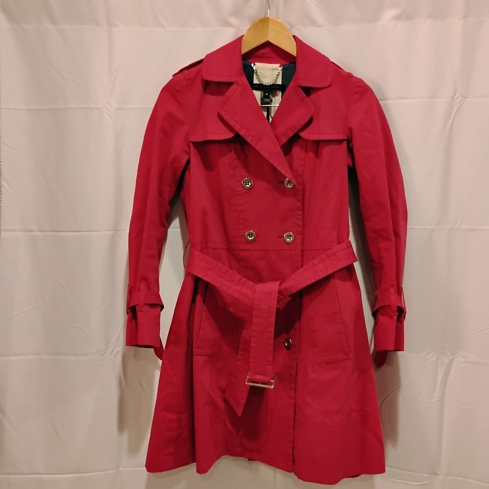 Marc By Marc Jacobs Designer XS Pink Cotton Military Jacket Trench Coat Belted - Picture 9 of 16